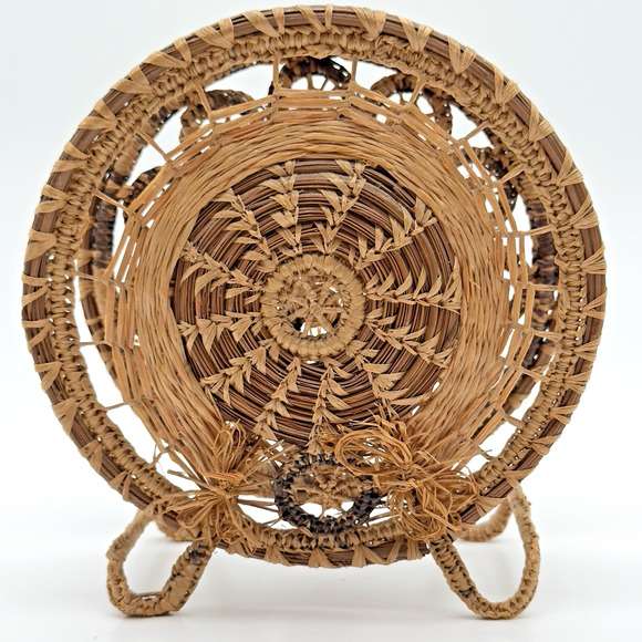 Woven Wicker Wire Napkin Mail Holder Pine Needle Vintage 60s Boho 6" - Picture 3 of 11